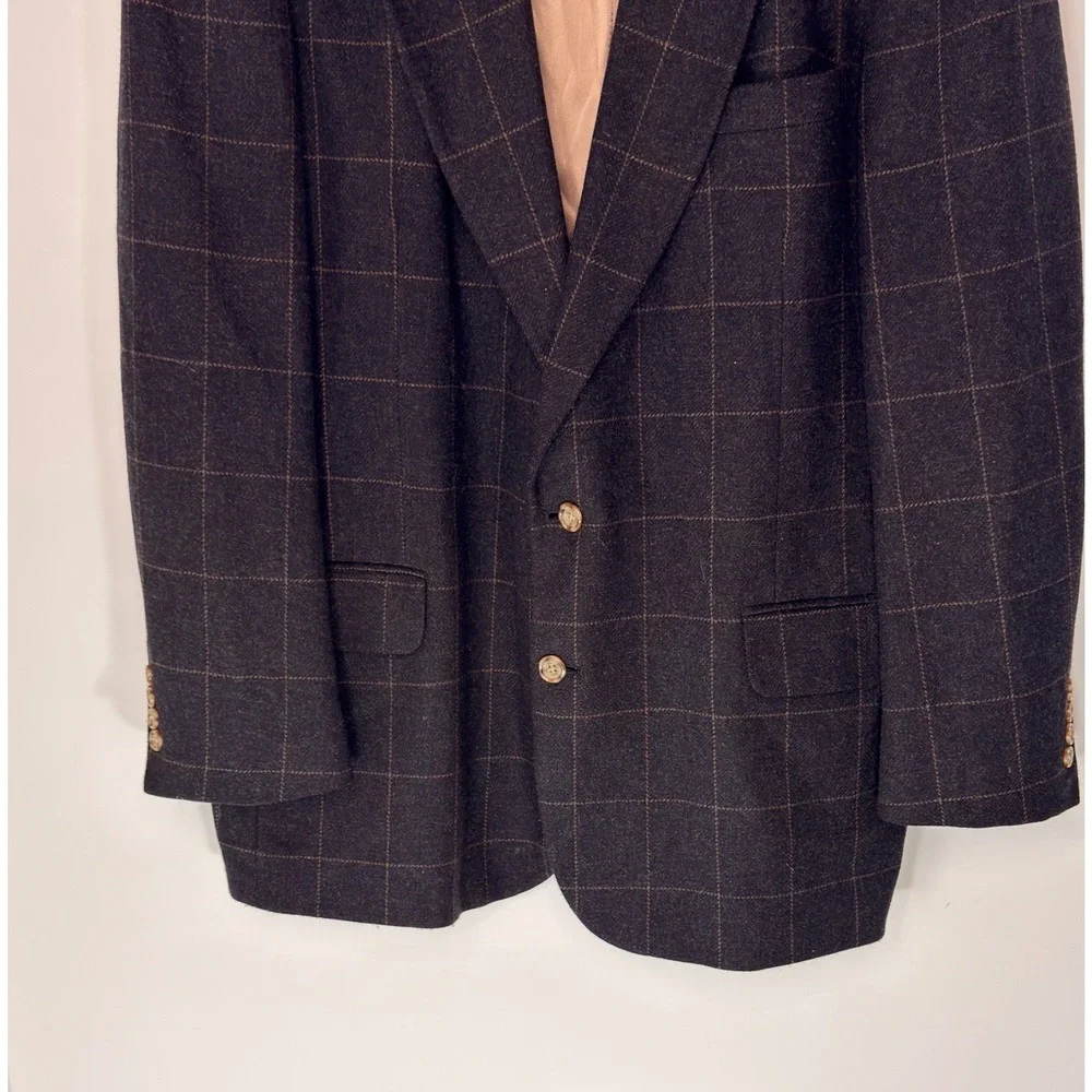 Oscar de la Renta Blazer Men's Charcoal Gray Plaid Sports Coat Work Preppy 48L